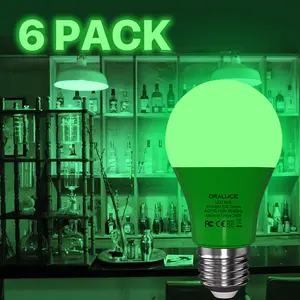 Green Light Bulb Indoor Outdoor, A19 Color Lights Bulb,Colorful E26 LED Bulb 60 Watt Non-Dimmable, for Bedroom, Lamps, Patio, Halloween, Christmas, Party, Holiday, 6 Pack