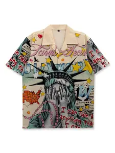 Printed Graphic Fitted Shirt with Fun Funny Patterns, Liberty Statue Design, Casual Vacation Wear, Artistic Style, Youth Fashion, Valentine's Gift, Short Sleeve Hawaiian Clothing, Top, Inspirational Motivational Shirt