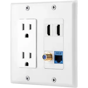 -15A Power Outlet, 2 Port HDMI, 1 Cat6 Ethernet, 1 Coax  TV Wall Plate in White