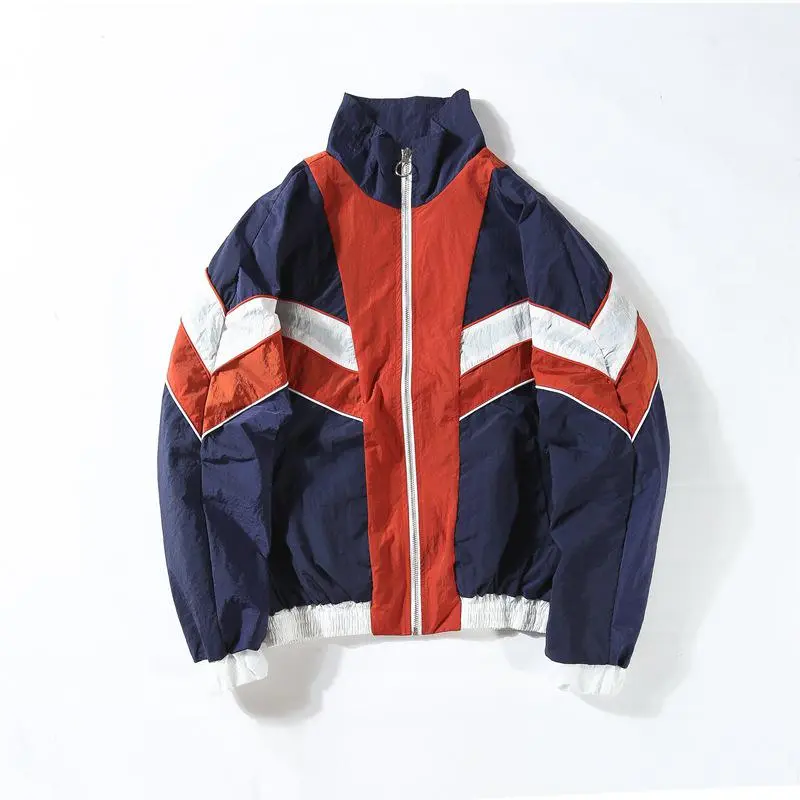 Vintage Windbreaker Jacket for Men, Colorblock Patchwork Hip Hop Streetwear Zip-Up Flying Style Tops, Menswear, Coats, Hip-Hop Jackets & Coats, Casual