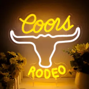 Neon Beer Signs Crs LED - Brightness Adjustments Usb Powered, Beer Logo Western Rodeo Neon Signs for Wall Decor, Cow Skull Light neon signs for man cave,Room & Party & Bar Decorations for Boyfriends