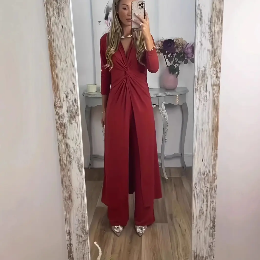 Casual loose women's clothing split-ended dress trousers set