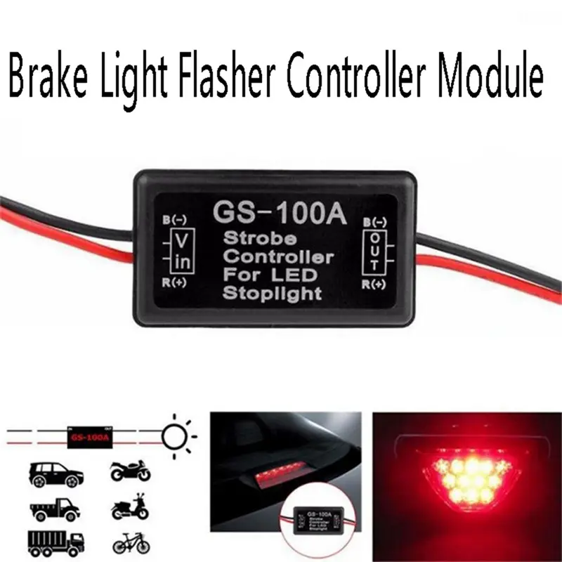 12V Plastic Waterproof Flash Strobe Controller Brake Light Flasher Module for Cars - LED Light with Brake Alerts, Mini Compact Module, Anti-Interference, Easy Installation, -40 to 50°C, 4.9x2.7x1.5cm, All Car LEDs, 12V Operation