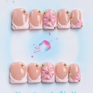 Nailssbysheccid, 10pcs press-on nails, Decorative nails, square shape, 100% handmade, simple style, combined with French style, 3D, suitable for family dinners, dates, weddings, gift for girls, comes with jelly glue, crystal sticks and twisting rods