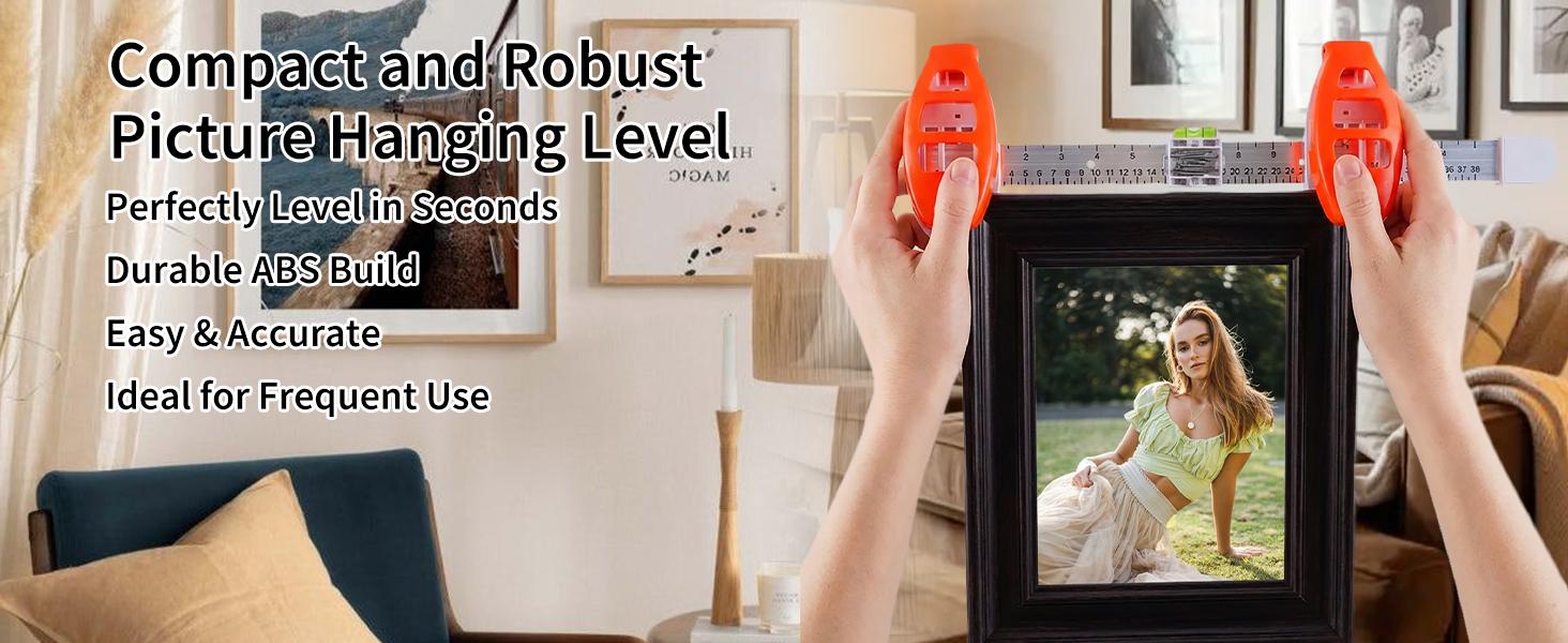 Level Ruler Picture Hanging Tool with Level – Precision Wall Mount Guide for Frames & Artwork, Easy Alignment Hanging Tool with Built-In Level for Home Decor Installation