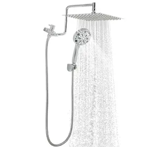 12-Inch High Pressure Rain Shower Head Combo with Handheld – 10 Spray Modes, Chrome, Anti-Clog Nozzles, Dual Shower System – L-Shaped Upper Extension Rod