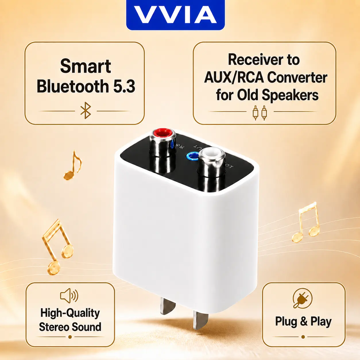 Bluetooth audio receiver.Bluetooth 5.3 Audio Receiver for Old Stereo Speakers, Hi-Fi Wireless AUX/RCA Adapter with 3.5mm Output, Low Latency, Volume Sync, Automatic Reconnection, Plug & Play Phone to Home Stereo Amplifier Converter**