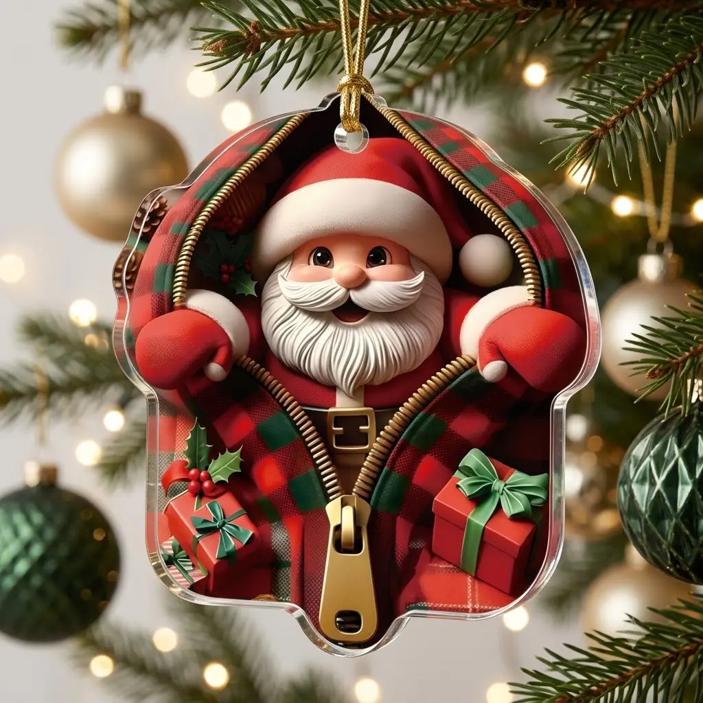 Santa Claus Christmas Acrylic Ornament, Funny Santa Hanging Decoration, Holiday Tree Ornament, Merry Christmas Keepsake, Xmas Gift for Family, Rustic Winter Decor, Double-Sided Acrylic Ornament, Christmas Tree Decor