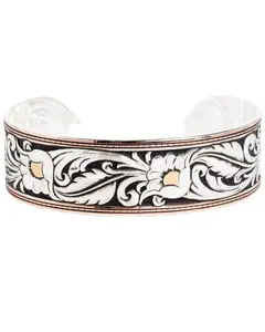 Montana Silversmiths Women's Leathercut Tri-Colored Floral Cuff Bracelet - Bc2598tri-Bk