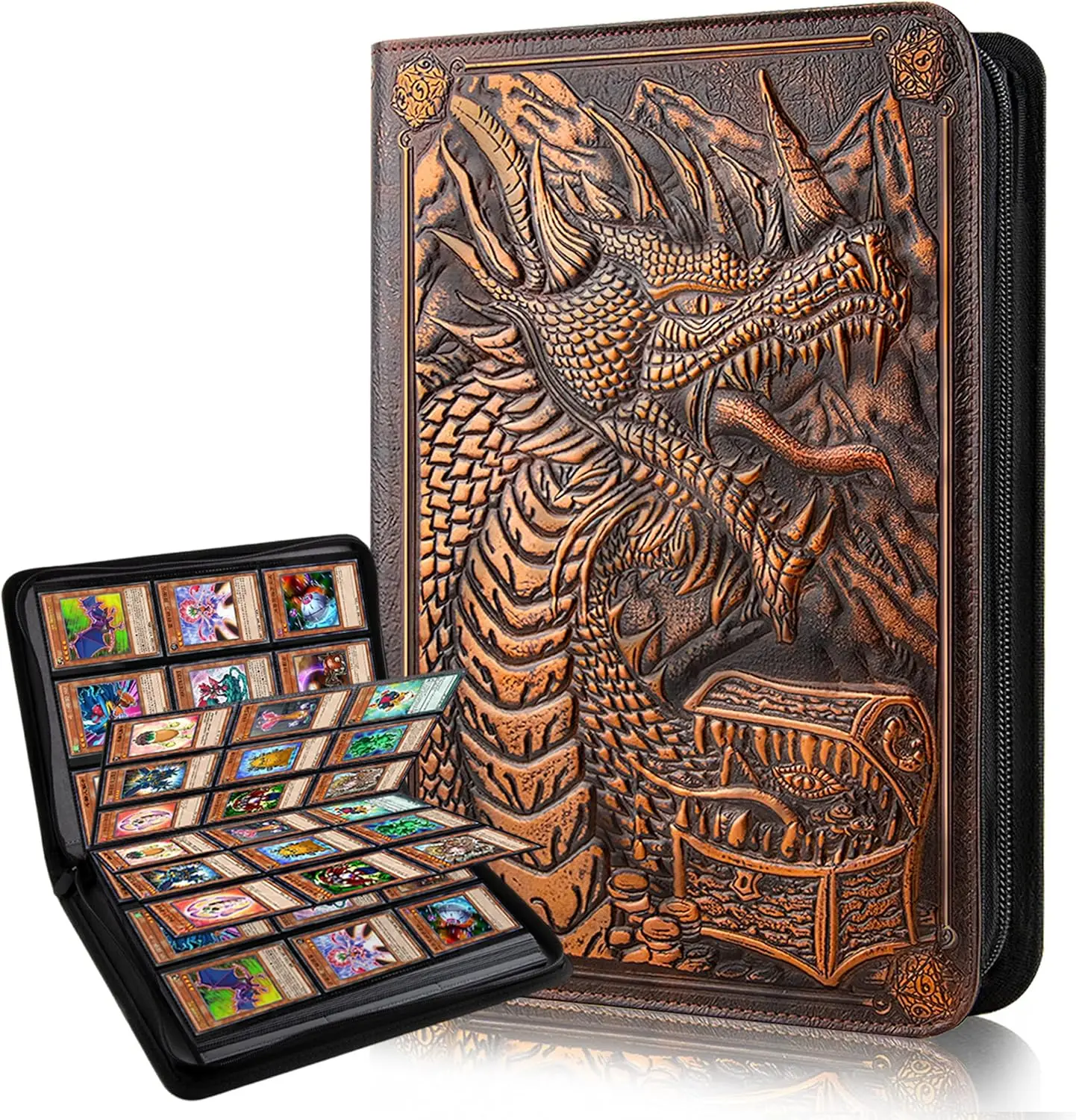 3D Dragon Embossed Card Binder, 9-Pocket Trading Card Album With Zipper, 20 Double-Sided Pages Hold 360 Cards, PU Leather Side Loading Card Holder Folder For TCG, MTG, Lorcana, Collectible Cards