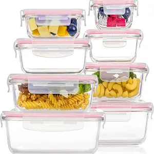 Glass Food Storage Containers with Airtight Lids, BPA Free and Reusable, Silicone Material for Meal Prep and Freshness, Rectangular/square Shape, Leakproof Container, Stackable Lunch Container