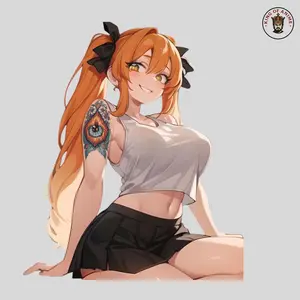 Irina Shido Waifu Sticker, Fiery Anime Girl in White Crop Top and Mini Skirt with Eye Tattoo, Bold Vinyl Decor for Laptop, Water Bottle, and Phone Case