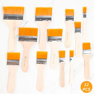 12 piece Assorted Size Nylon Painting Brushes Wide Flat Paint Brushes Versatile Flat Hake Brushes for Priming Painting, Varnishing, Wood, Walls, Painting