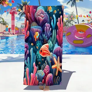 [Beach Towel] Vibrant Underwater Coral Reef Beach Towel - Premium Digital Print Quick-Dry Microfiber Towel, Colorful Tropical Fish Design, Soft Absorbent Oversized Bath Towel for Summer Beach, Pool, Vacation, Travel, and Outdoor Activities - 1pc