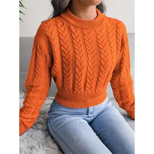 Elegant autumn–winter women’s sweater, casual high-neck off-shoulder long-sleeve knit cropped pullover GARMENTARY