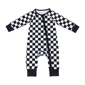 LR0812--Black and white checkered zip-up long-sleeved sleeper