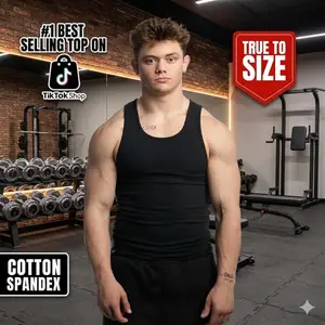 The only tank top you need to make your gains look 10 times better. The cotton–spandex blend feels different. Very soft. Very stretchy tank top — true to size, cotton–spandex blend.