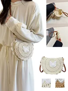 Boho Butterfly Crochet Crossbody Bag, Lightweight Summer Shoulder Bag, Adjustable Strap, Beach & Casual Wear, Two Colors Available