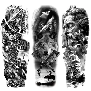 3-Piece Waterproof Temporary Fake Tattoo Patches, Realistic Wolf Ship Lion Design, Long-Lasting Low Allergy Body Art Stickers for Men & Women