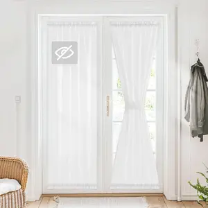 Sheer French Door Curtain for Front Door, Privacy Non-See-Through Light Filtering Rod Pocket Sidelight Curtain with Tie-Back for Kitchen & Bedroom, White, 26W x 72L Inches, 1 Panel