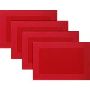Vinyl Placemats Heat-Resistant Table Mats Washable Easy Clean Plastic Placemats for Dining Table Set of 4 (Red)