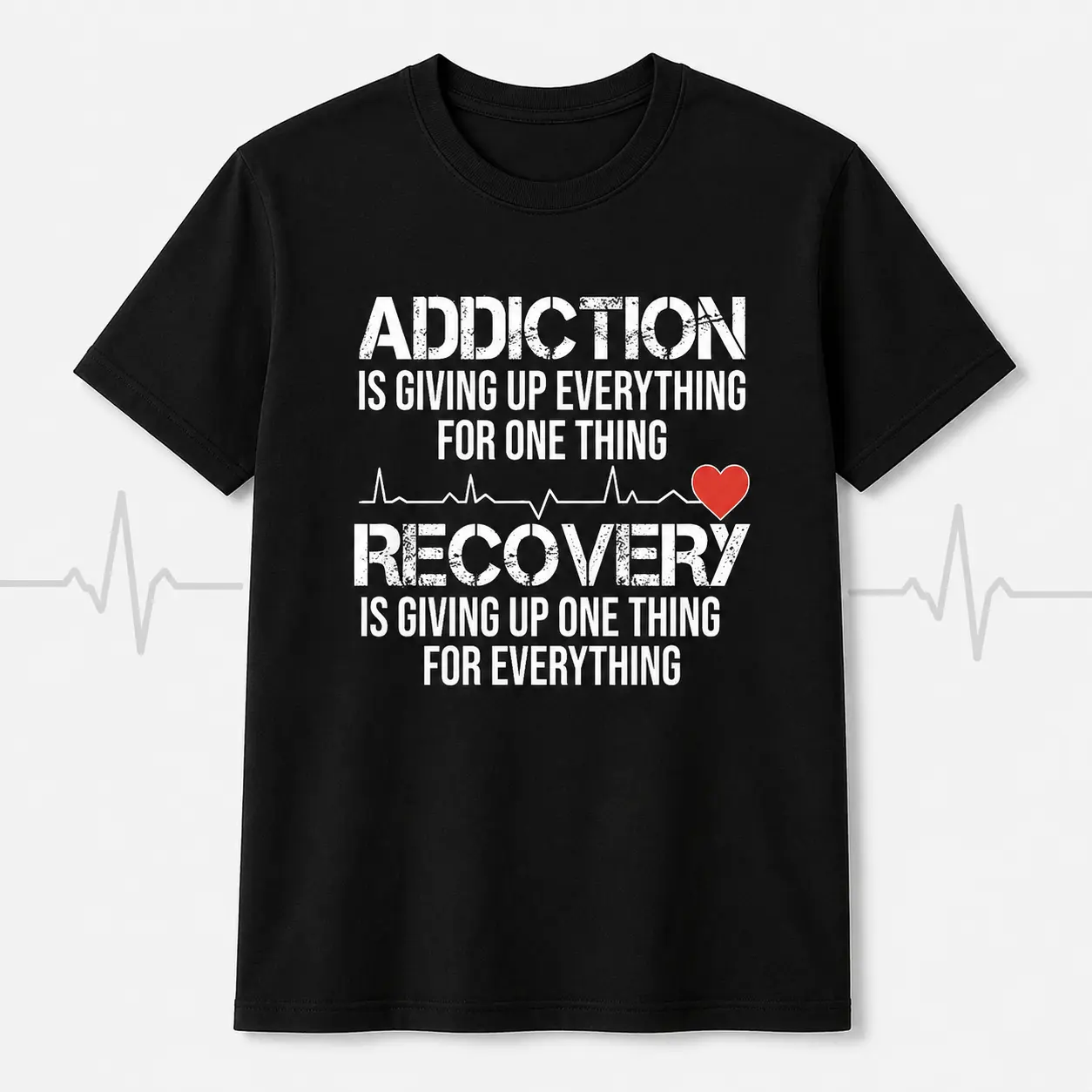 100% Cotton Addiction VS Recovery AA NA Heartbeat for a Clean Sober Life T-Shirt Shirt,Men's,Regular,Fit Textured Knit Top,belle,princess,book tee,outdoor,casual,grade,,baby,dee,music,note,,graphic,shirts,del,padre,,mechanic,,bible,verse,hoo,,fall,clothes