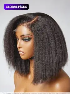 Short Kinky Straight T Part Wig for Women, Gorgeous Wigs without Bangs, Synthetic Lace Wigs for Party and Daily Use, Lace Closure Wigs, Glueless Lace Wig