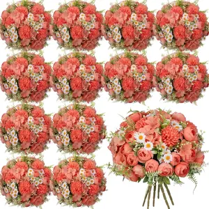 12 Bundles Peonies Artificial Flowers Faux Roses Silk Flowers Hydrangea Artificial Bouquet for Wedding Table Centerpiece Floral Vase Home Office Bridal (Watermelon Red)