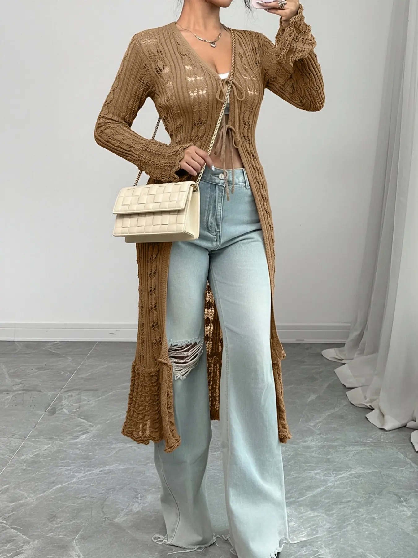 2026 New Women's Casual Slim Fit V-Neck Long Sleeve Flared Knit Cardigan, Perfect for Dates, Daily Wear, Vacation, Spring Summer Fashion Knitwear, Casual Cardigans