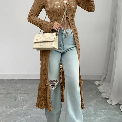 2026 New Women's Casual Slim Fit V-Neck Long Sleeve Flared Knit Cardigan, Perfect for Dates, Daily Wear, Vacation, Spring Summer Fashion Knitwear, Casual Cardigans, Casual Fashionable Top