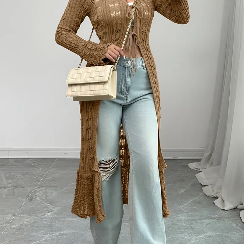 2026 New Women's Casual Slim Fit V-Neck Long Sleeve Flared Knit Cardigan, Perfect for Dates, Daily Wear, Vacation, Spring Summer Fashion Knitwear, Casual Cardigans, Casual Fashionable Top
