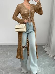 women's plain v neck long sleeve cardigan, casual knitwear for spring, women's knit clothing for daily wear, tops, womenswear