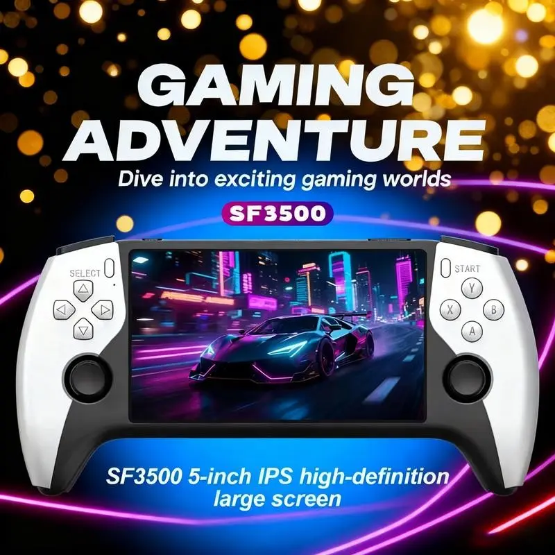 Console Portatile Retro SF3500 – Schermo IPS HD 5,5 Pollici, 14 Emulatori, 3000 MAh, Uscita TV, Joystick 360° Antiscivolo, Per Giochi Classici