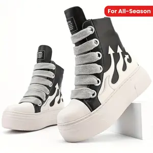 [Comfortable Burning Flame Shoes] Comfortable Men's High-top Thick-soled Shoelaces | Classic Burning Flame Shoes, Casual And Fashionable Boy Footwear Closed Black Sneaker Running Trainer Training Runner Athletic