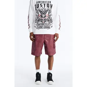 Relaxed Freedom Lane Faux Leather Croc Short - Burgundy