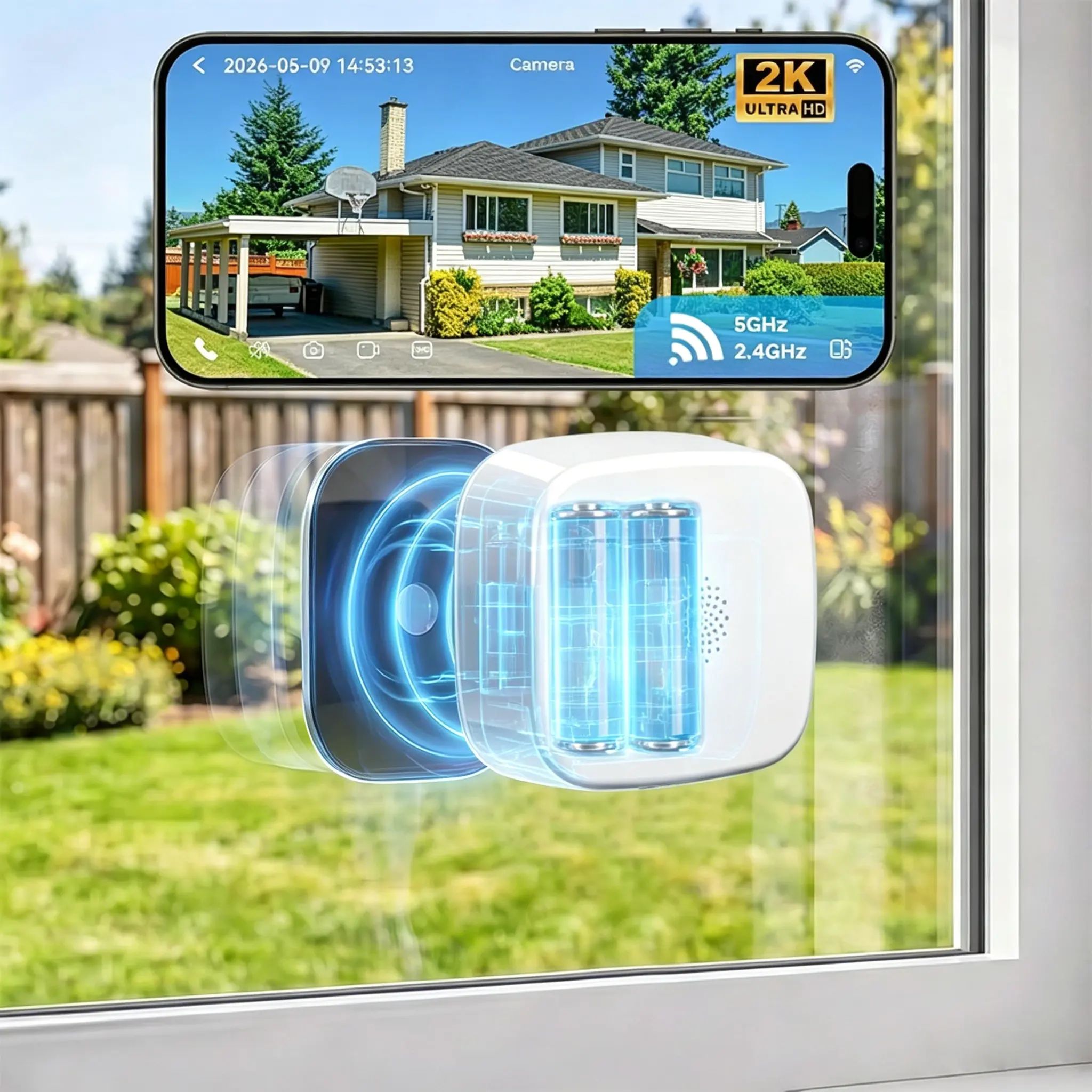 4MP 2.5K Window Cameras for Home, Wireless Magnetic Camera Security, 6S Pre-Roll, Dual-Band 5G/2.4GHz WiFi Indoor Cameras for Home Security, Anti-Glare Color Night Vision, AI Human&Motion Detection,Magnetic No Drill Setup