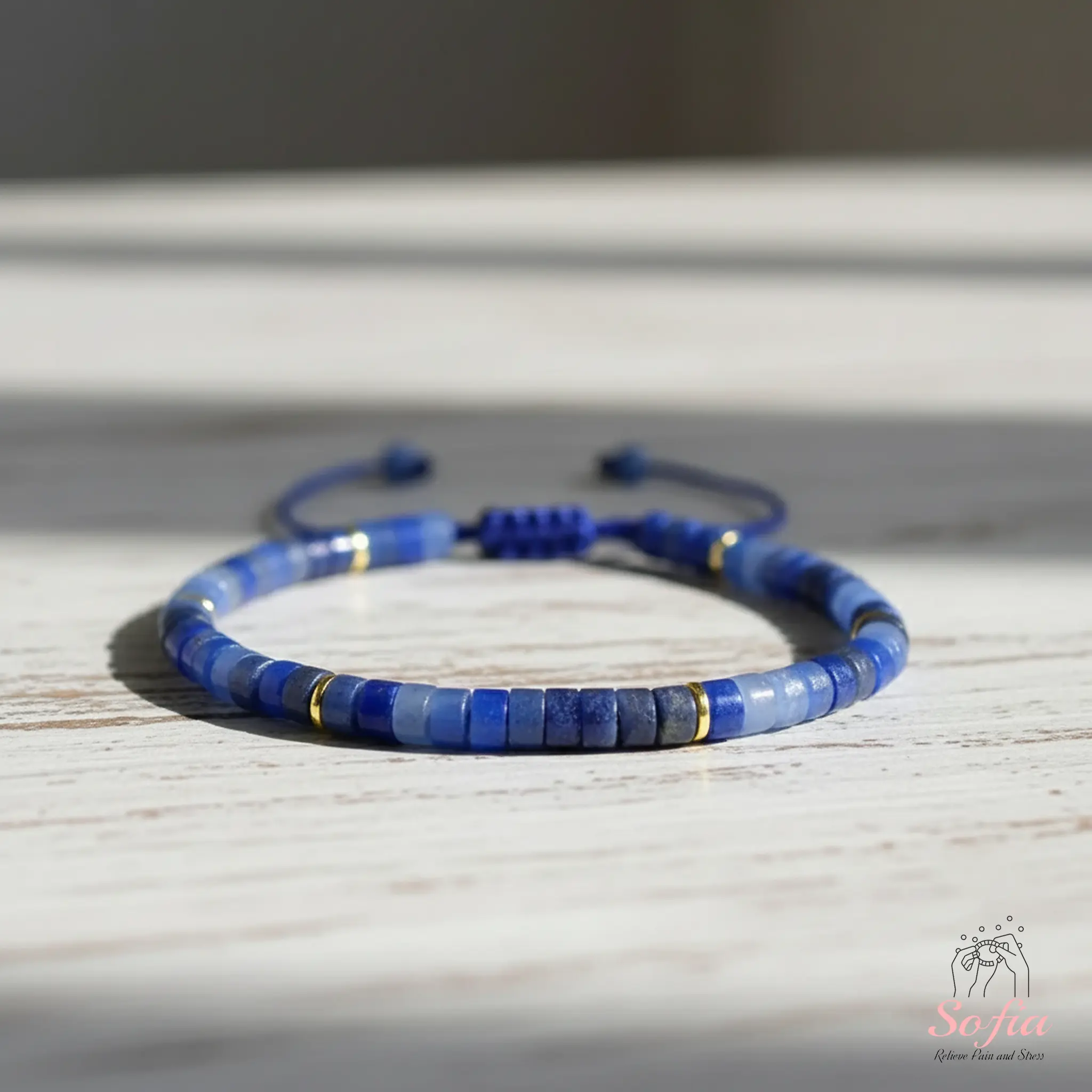 Sofia Natural Blue Aventurine Beaded Braided Bracelet, Dainty Handmade Minimalist Blue Crystal Gemstone Bracelet for Women, Daily Wear Natural Crystal Jewelry Accessory