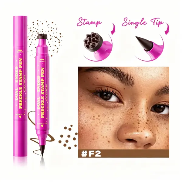 3-in-1 Dual-Ended Freckle Makeup Pen - Waterproof, Smudge-Proof, Long-Lasting Lightweight Cosmetic Tool with 4 Brown Shades, Freckle Dotting Stamp, Eyeliner & Brush, Pigmented Daily Eye Makeup Product for Natural Sun-Kissed Look, Eye Makeup Products
