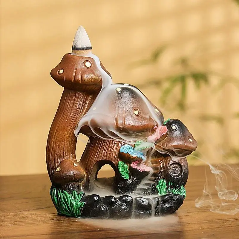 Creative Mushroom House Design Backflow Incense Burner, 1 Count Incense Holder without Incense, Desktop Decor for Home Office Yoga, Freshener, Aroma, Cool Incense Burners