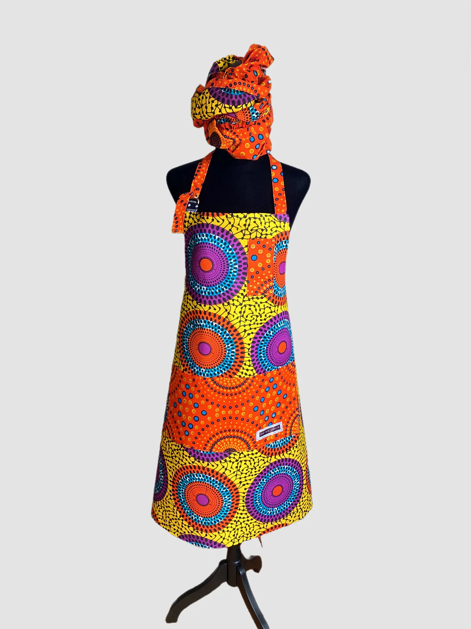 Yellow and Orange Apron and Infiniti Headwrap