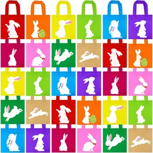 30 Pieces Easter Non-woven Bunny Bags with Handles 8*8 Inch Easter Treat Bag Bulk Goodie Gift Bags for Easter Favors