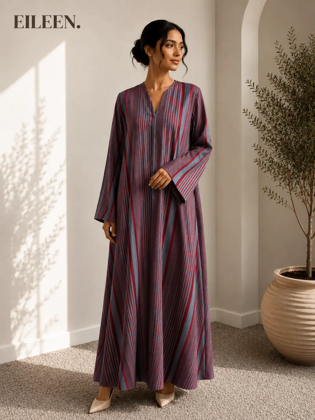 Crimson Stripe Printed Abaya