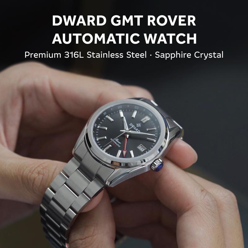 DWARD GMT Rover Automatic Watch with Dual Time Zone Function – Sapphire Crystal, 316L Stainless Steel - 4 Colors