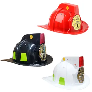 Jr. Fire Chief Helmet with lights & siren, Adjustable Youth Size, in Red, Black and White