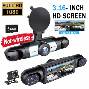 【Not wireless】BCUOZ-4 Channel  Car Dash Cam ,1080P Front+720P Rear Left Right Dashcam， with 64GB Memory Card,Car DVR Hd Screen