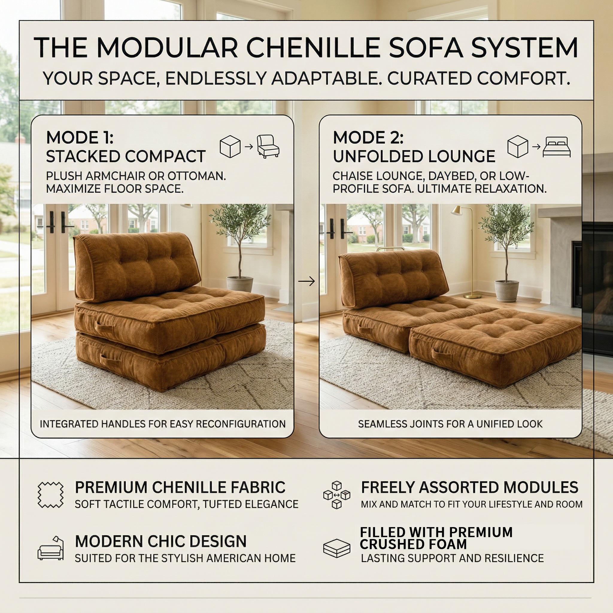 Convertible folding lazy sofa bed with backrest modular free combination small living room sofa, multiple combinations; Comfortable fabric boneless sofa