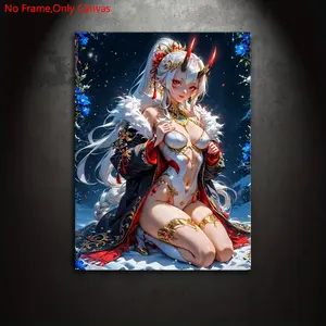 1 Piece/Set Frameless Canvas Painting Print Poster, Artistic, Classic Sexy Fantasy Digital ACG Pop Art,Anime Demon Oni Girl in Winter,Ideal Gift for Japanese Manga Lovers,Bedroom,Study,Office,Living Room,Mural,Wall Decoration,Room Decor