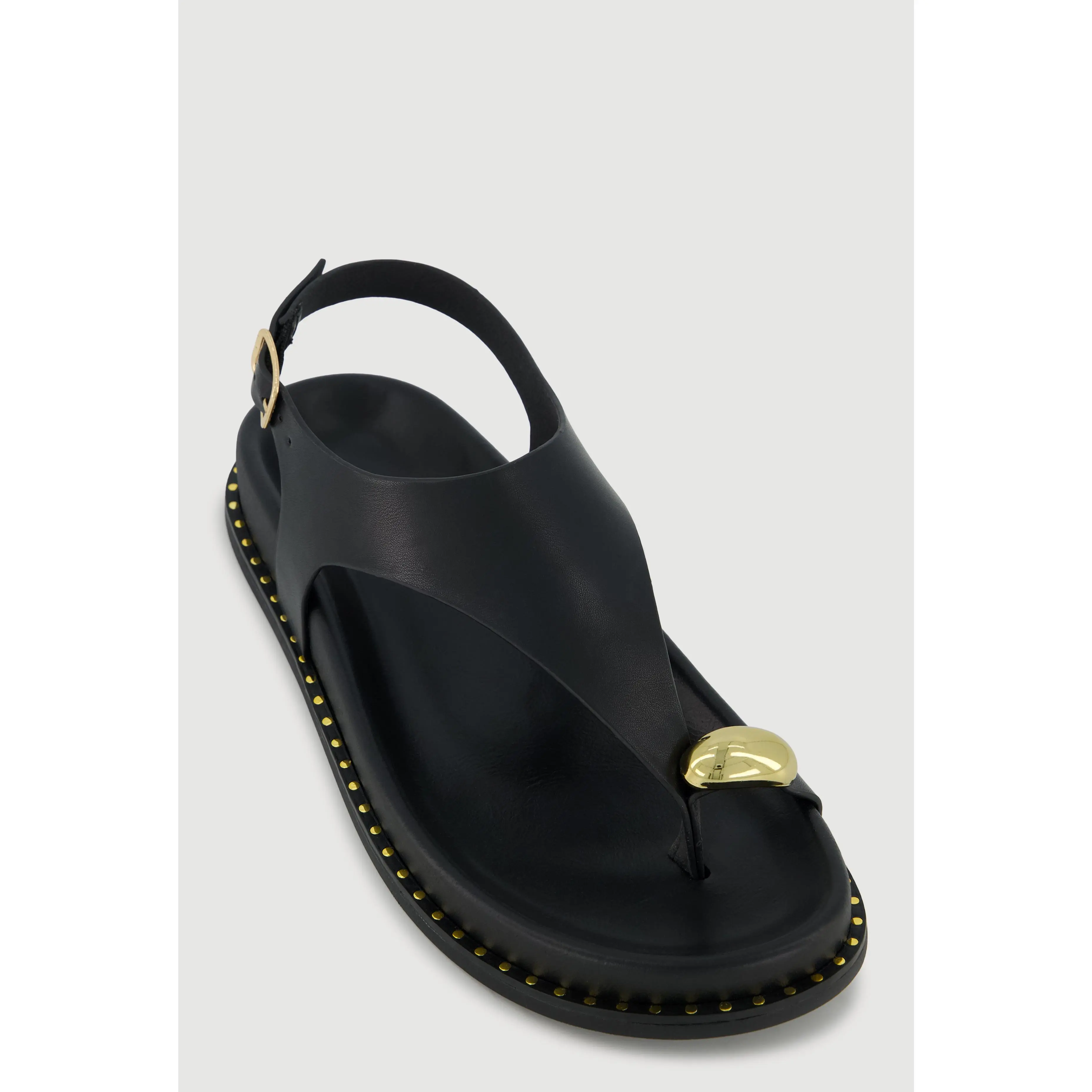 Metallic Toe Loop Ankle Strap Sandals