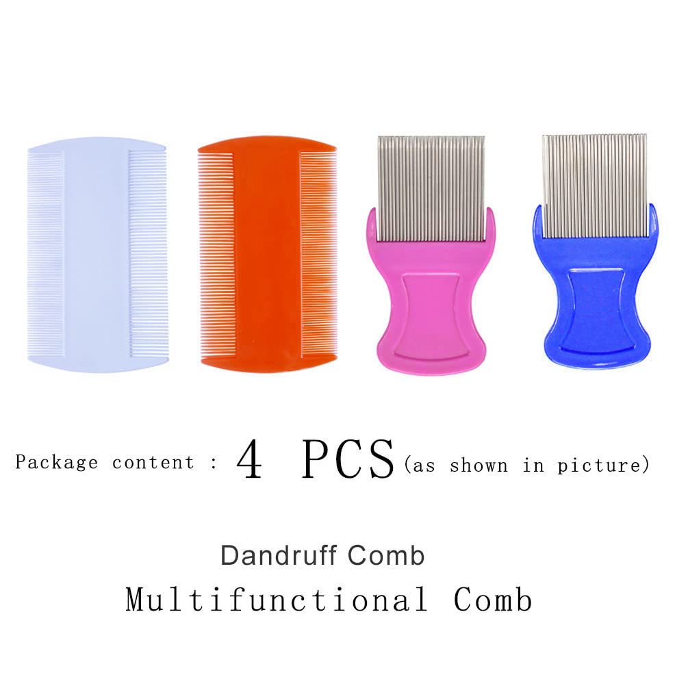 4Pcs Hair Comb Set, Double Sided Hair Combs & Dandruff Removal Comb with Metal Teeth, Rat Tail Styling Comb Kit for Detangling, Scalp Care & Hair Styling Tools for Women & Men