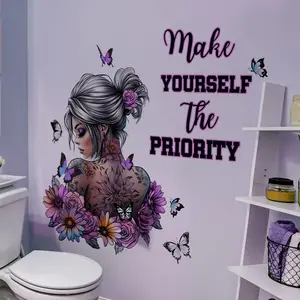 Beautiful Woman Floral Flower Butterfly Wall Decals with Inspirational Quote - Removable Waterproof Decorative Wall Stickers for Bedroom, Living Room, Entryway & Home Decor